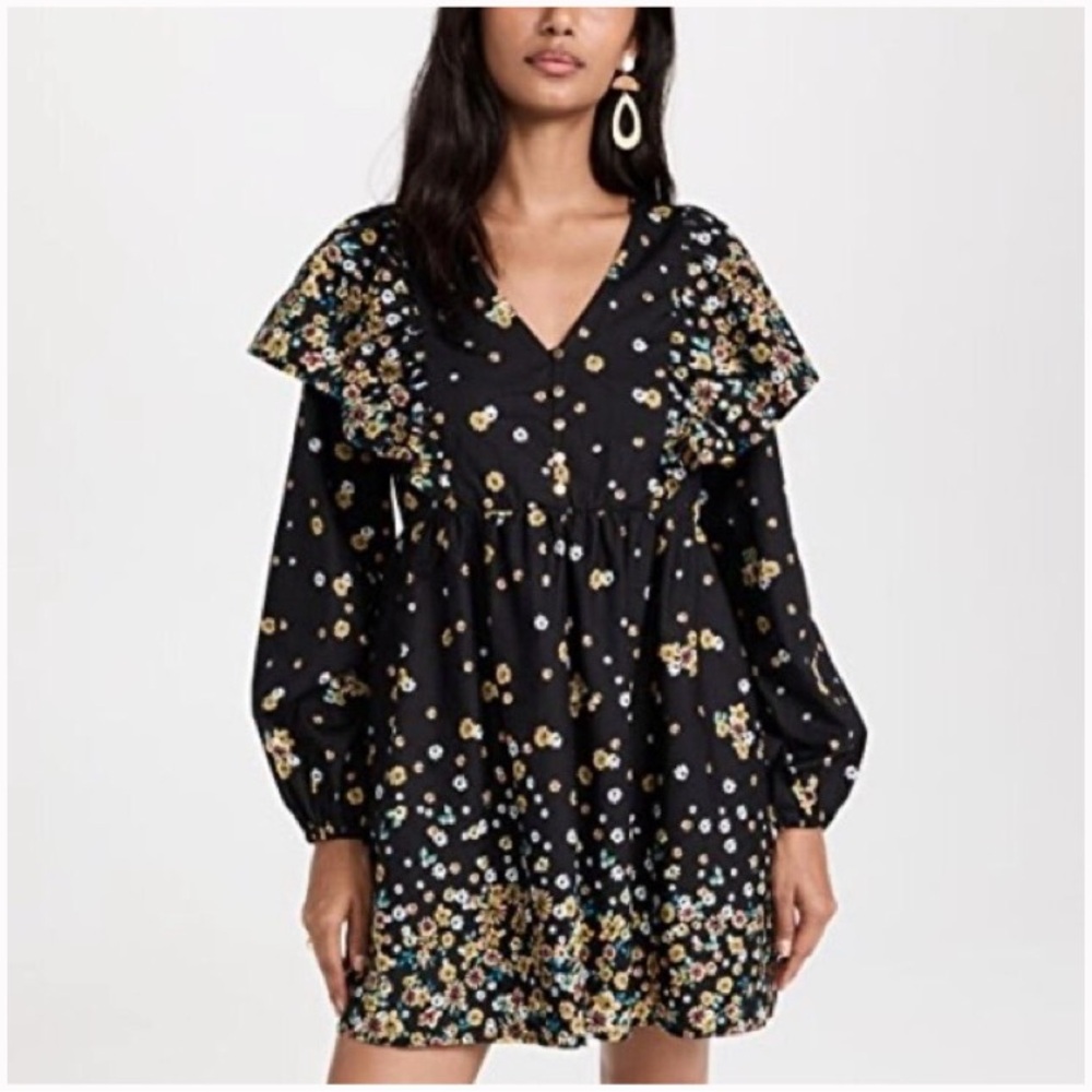 Lost + Wander Black Floral Long‎ Sleeve Dress
